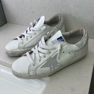 Golden Goose GGDB 35 Size 5 White Silver Womens Sneakers $595 MSRP